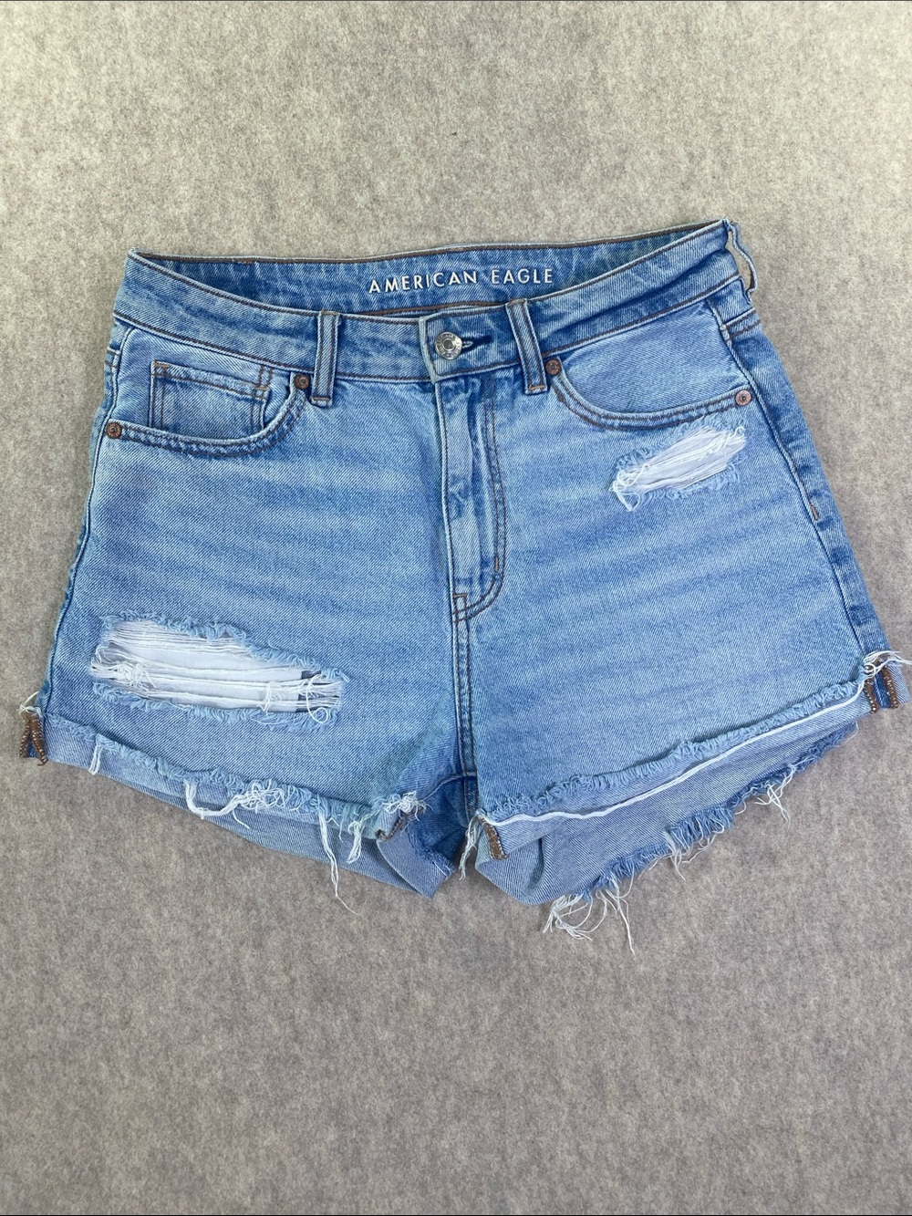 American Eagle Outfitters Light Wash Distressed Denim Strigid Mom Shorts Size 2